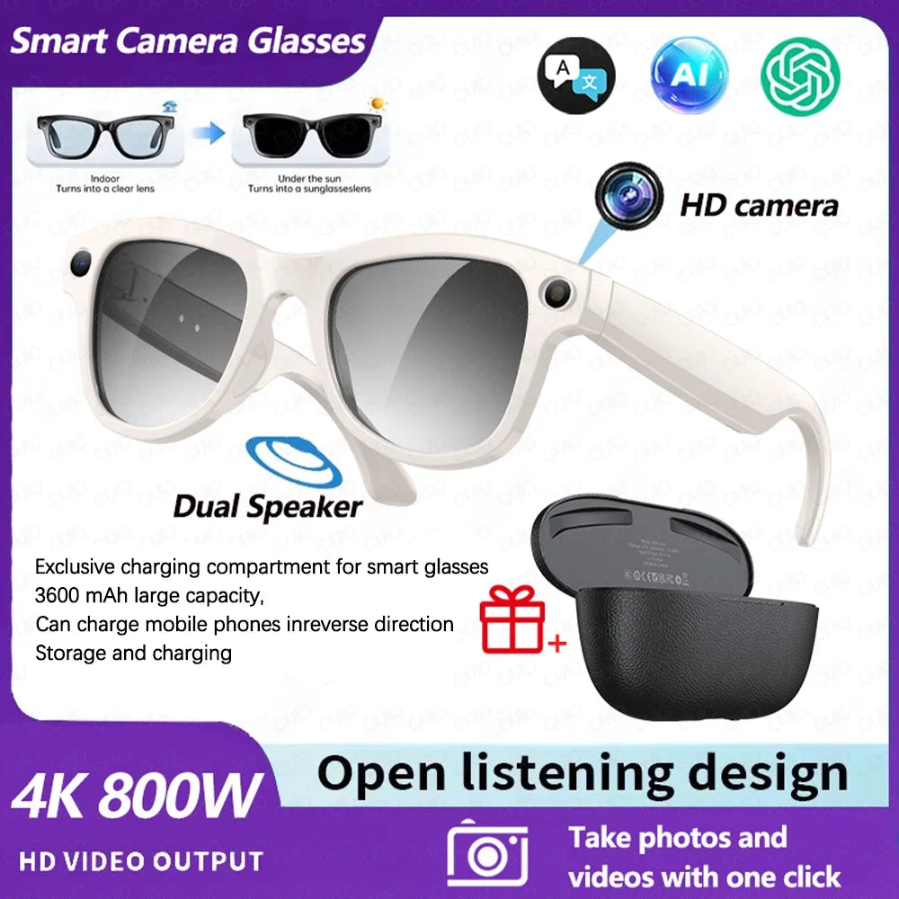 OUIO New Smart Glasses with Camera Video Recording AI Photo Recognition Bluetooth Call Voice Translation Unisex Sunglasses