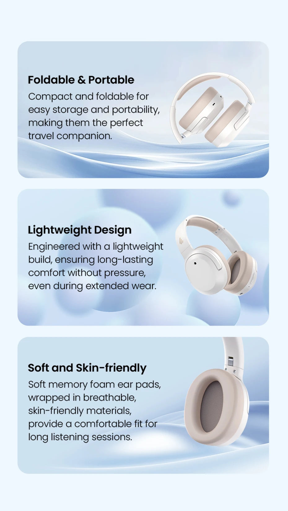Edifier ANC Wireless Headphone Bluetooth 6.1 Over-ear Headset -49dB Noise Cancelling Earphone Hi-Res Audio