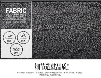 Close-up of black fabric with texture and certification logos on a gray background