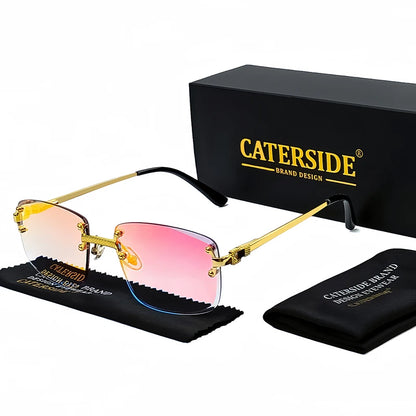 CATERSIDE Punk Rectangle Sunglasses Men Women Luxury Designer Rimless Gradient Lens Metal Sports UV400