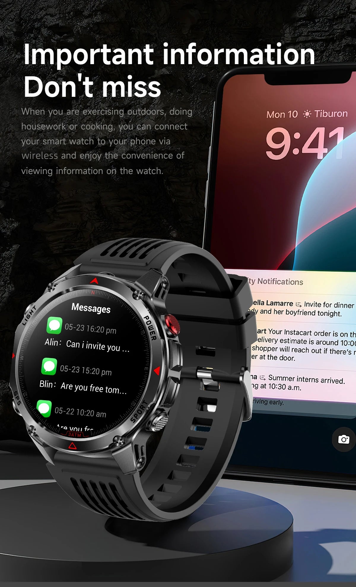 LIGE New Professional GPS Track Sports Smartwatch Outdoor RIDE Run Compass Altimeter 3ATM Fitness Bracelets 540mAh Watches