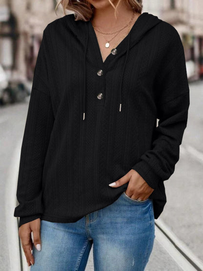 Drawstring Dropped Shoulder Long Sleeve Women Hoodie