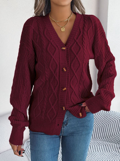 Cable-Knit Long Sleeve Women Cardigan