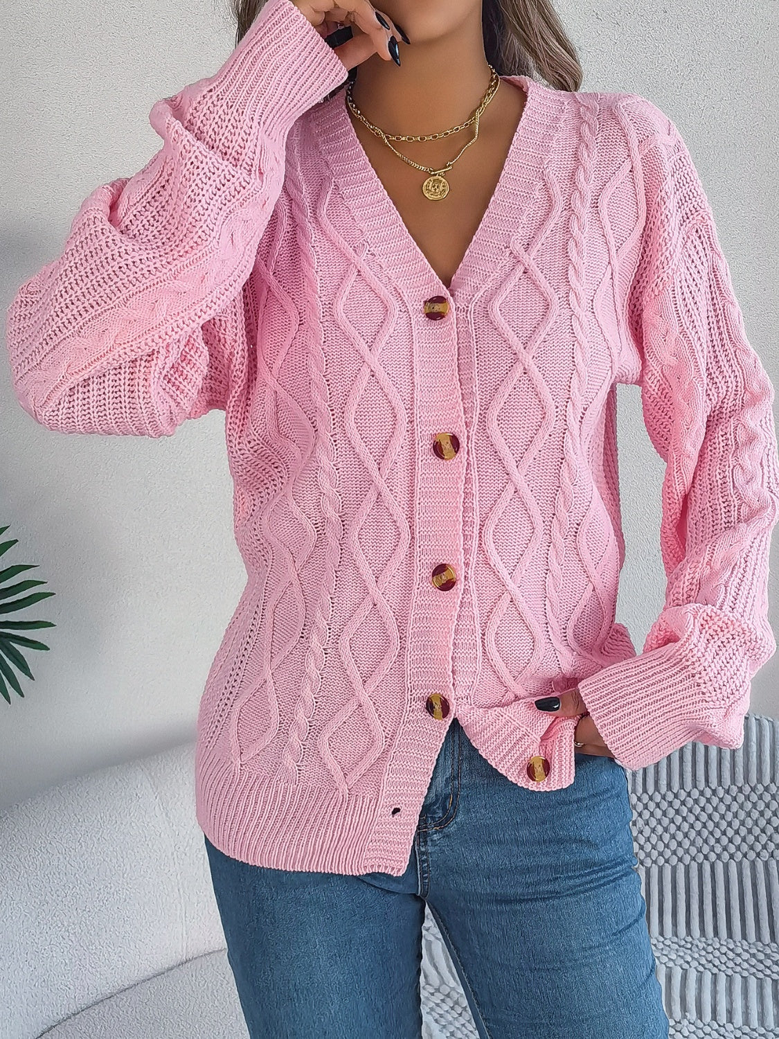 Cable-Knit Long Sleeve Women Cardigan