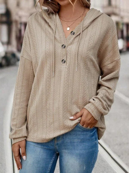 Drawstring Dropped Shoulder Long Sleeve Women Hoodie