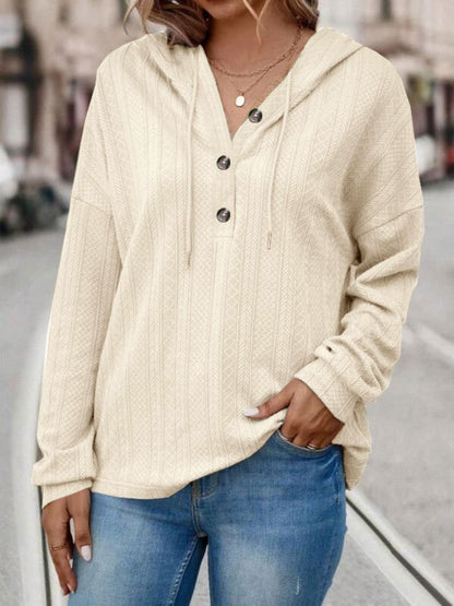 Drawstring Dropped Shoulder Long Sleeve Women Hoodie