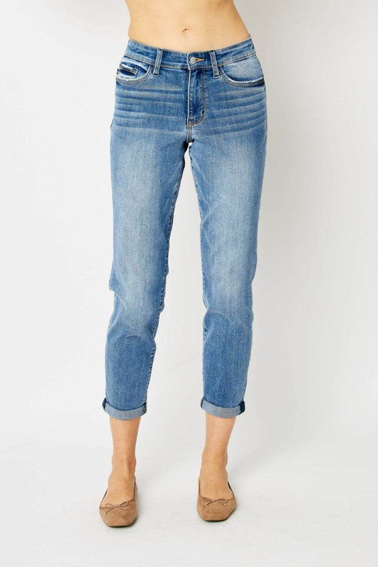 Judy Blue Full Size Cuffed Hem Low Waist Slim Women Jeans - Zara-Craft