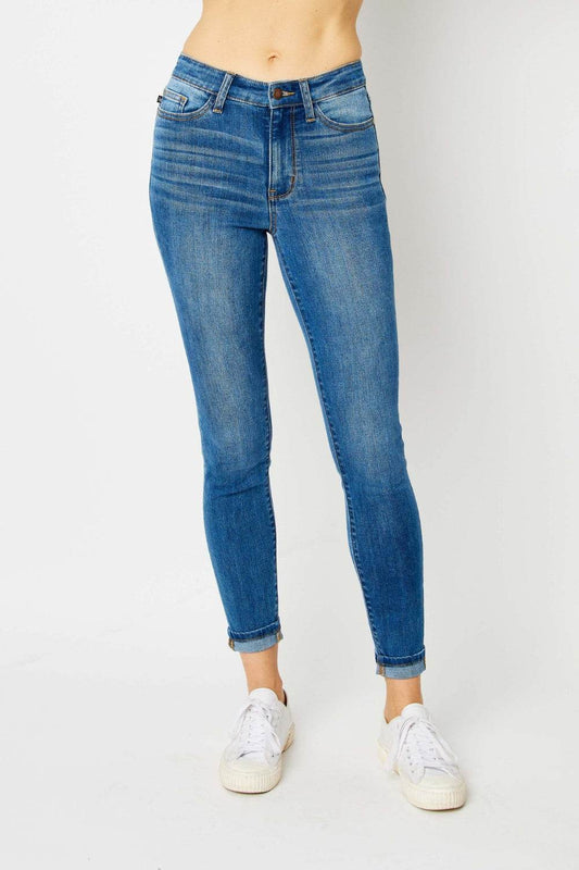 Judy Blue Full Size Cuffed Hem Low Waist Skinny Women Jeans - Zara-Craft