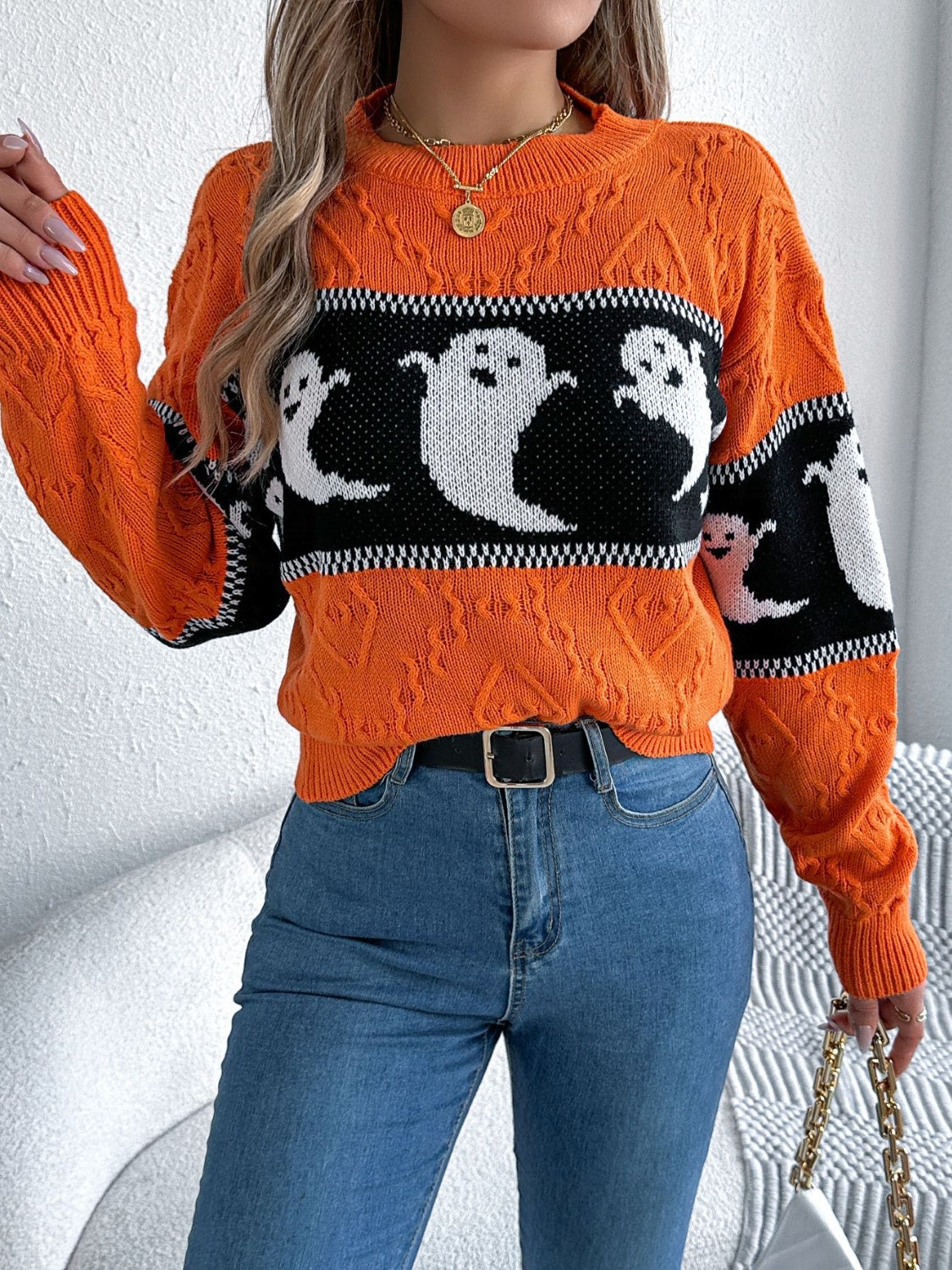 Ghost Round Neck Long Sleeve Women Sweater