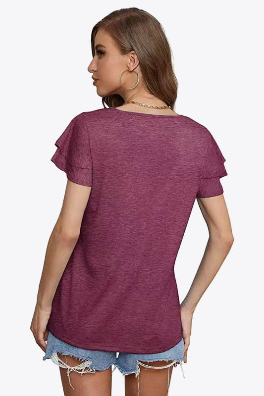 Tie-Neck Layered Flutter Sleeve Blouse - Zara-Craft