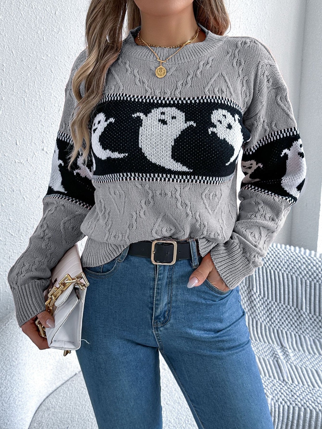Ghost Round Neck Long Sleeve Women Sweater