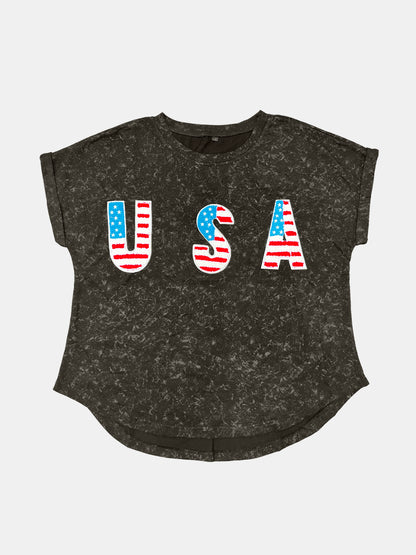 USA Round Neck Short Sleeve Women T-Shirt