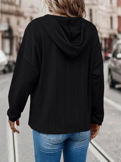 Drawstring Dropped Shoulder Long Sleeve Women Hoodie