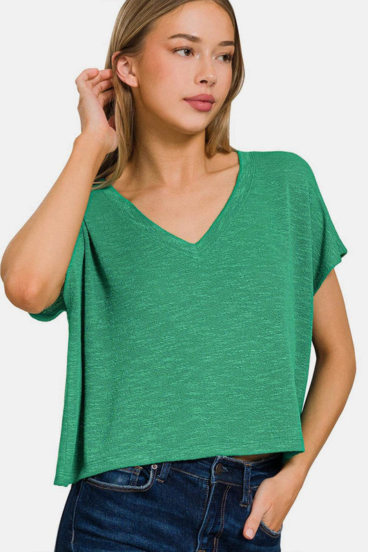 Zenana V-Neck Short Sleeve T-Shirt - Zara-Craft