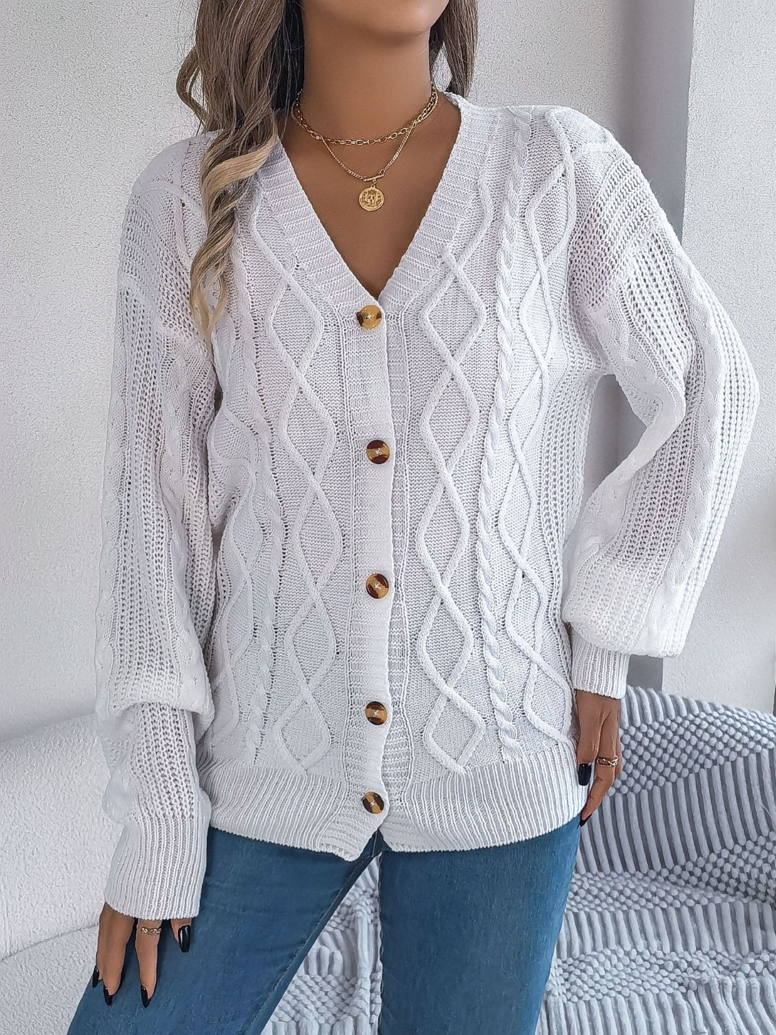 Cable-Knit Long Sleeve Women Cardigan