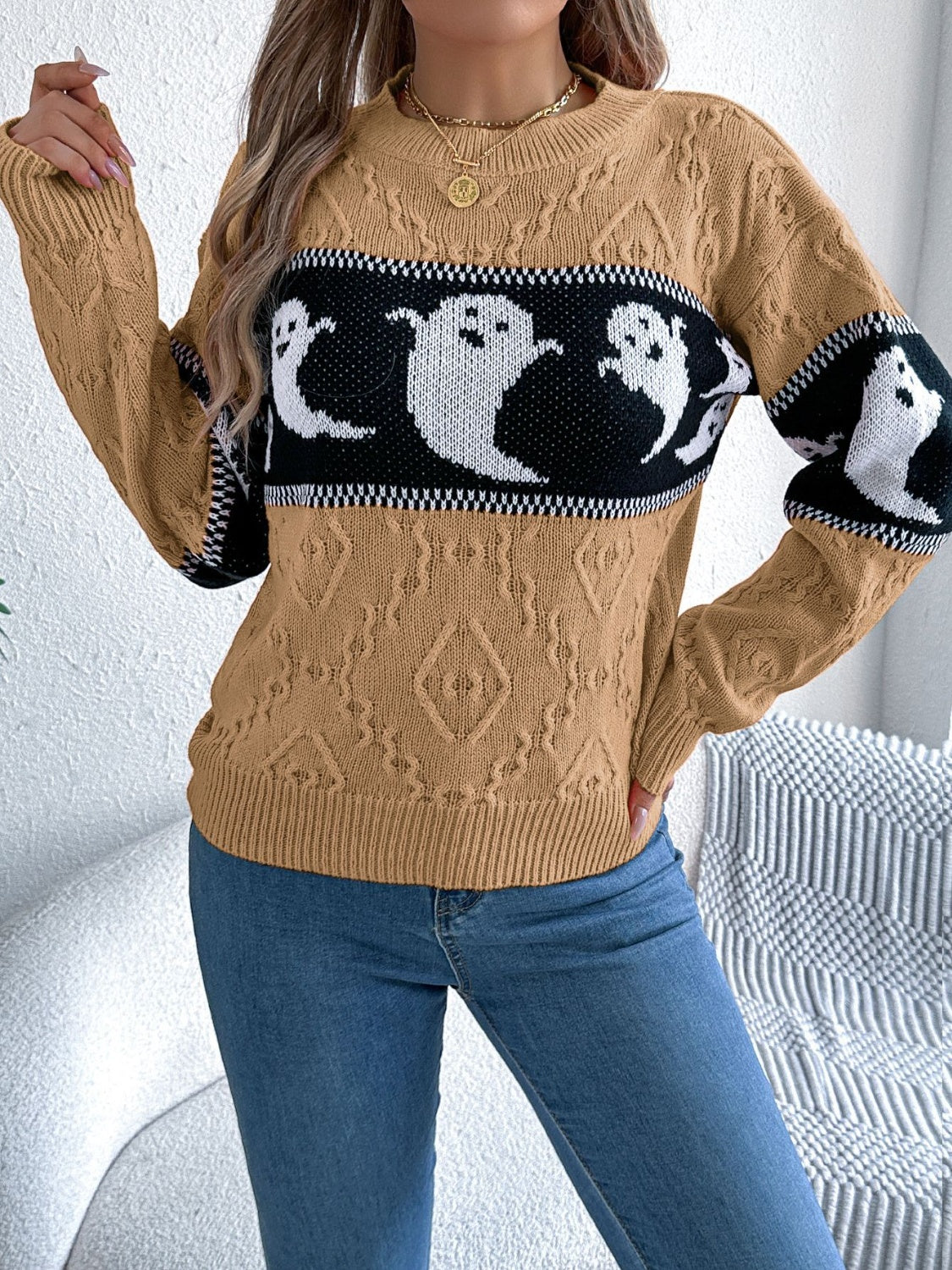 Ghost Round Neck Long Sleeve Women Sweater