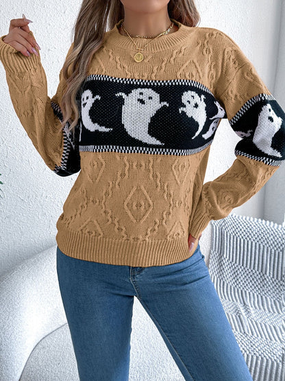 Ghost Round Neck Long Sleeve Women Sweater