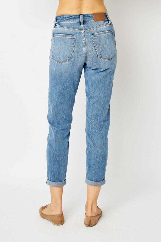 Judy Blue Full Size Cuffed Hem Low Waist Slim Women Jeans - Zara-Craft