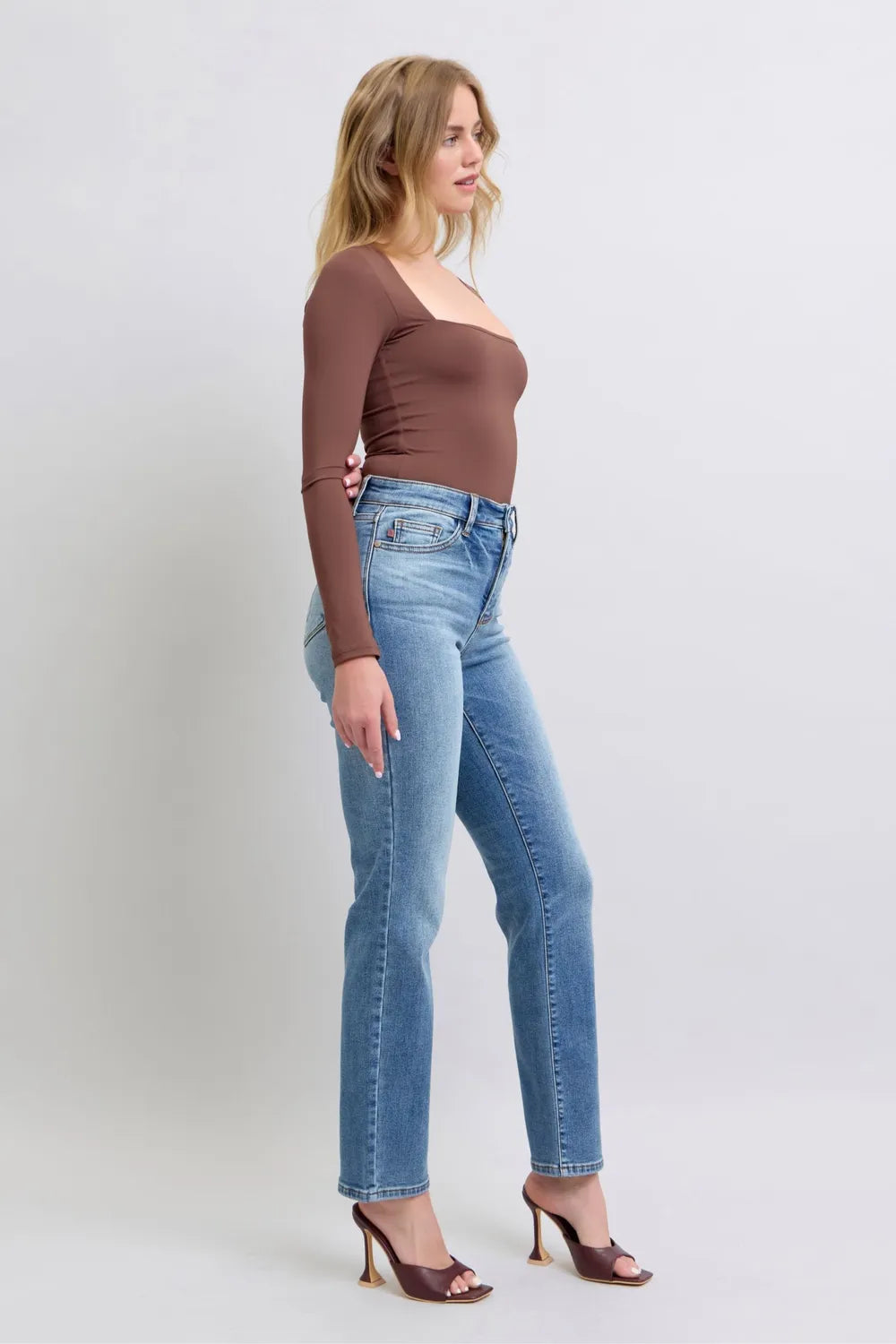 Judy Blue Full Size Run Vintage Wash Thermal Women Straight Jeans