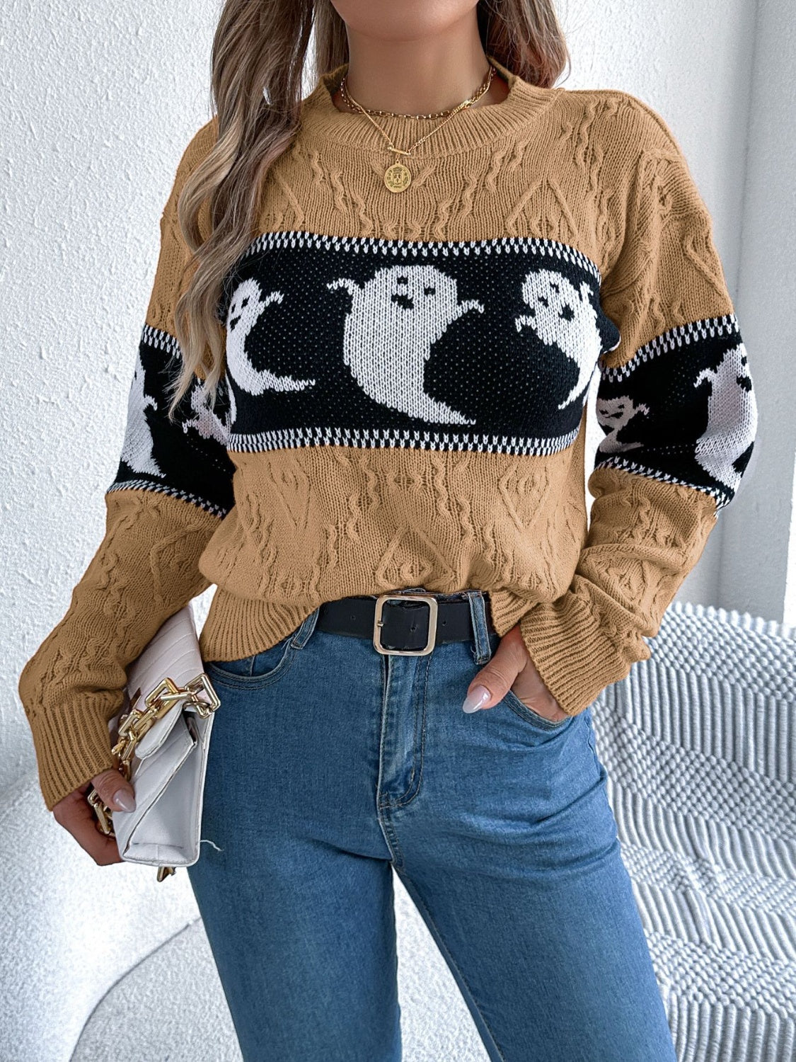 Ghost Round Neck Long Sleeve Women Sweater