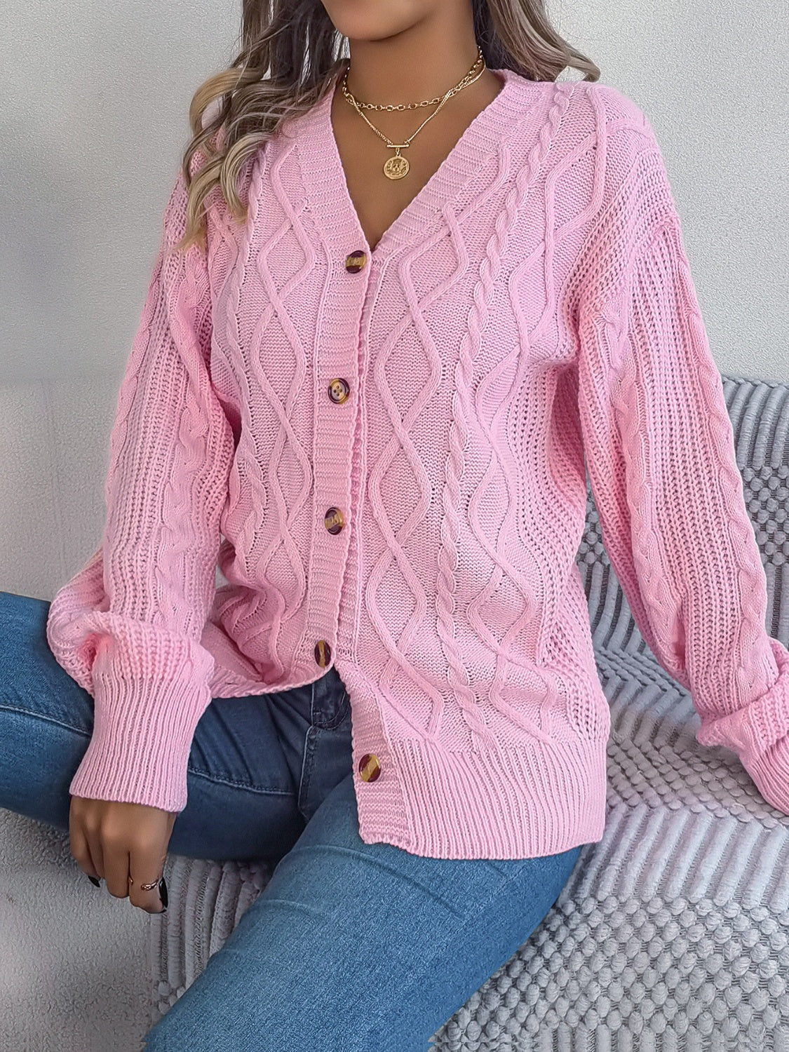 Cable-Knit Long Sleeve Women Cardigan