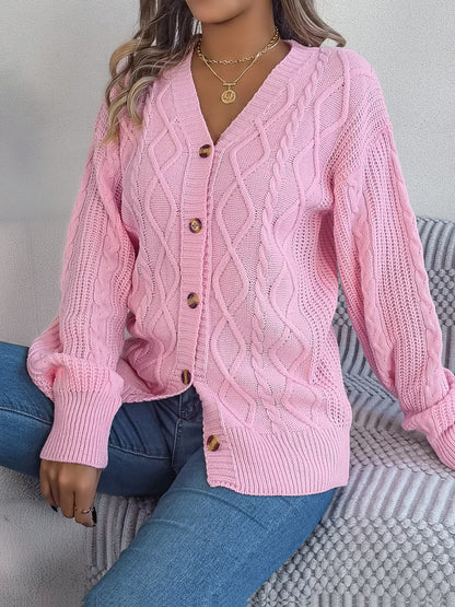 Cable-Knit Long Sleeve Women Cardigan