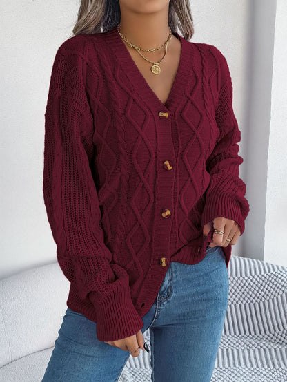 Cable-Knit Long Sleeve Women Cardigan