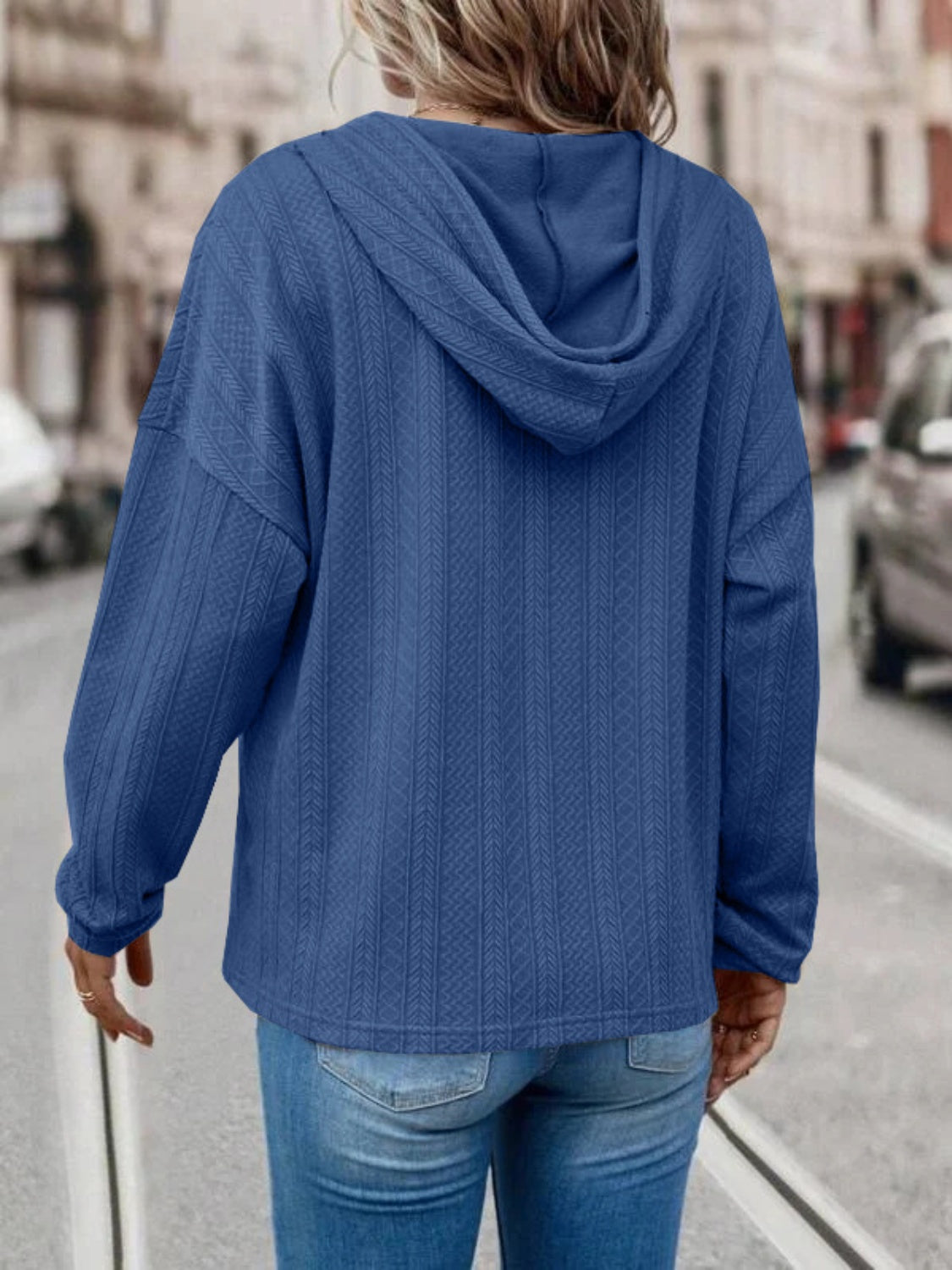 Drawstring Dropped Shoulder Long Sleeve Women Hoodie