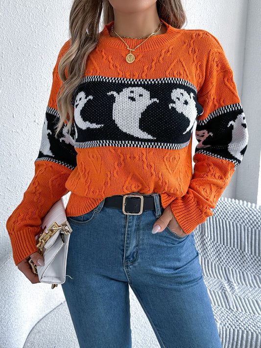 Ghost Round Neck Long Sleeve Women Sweater