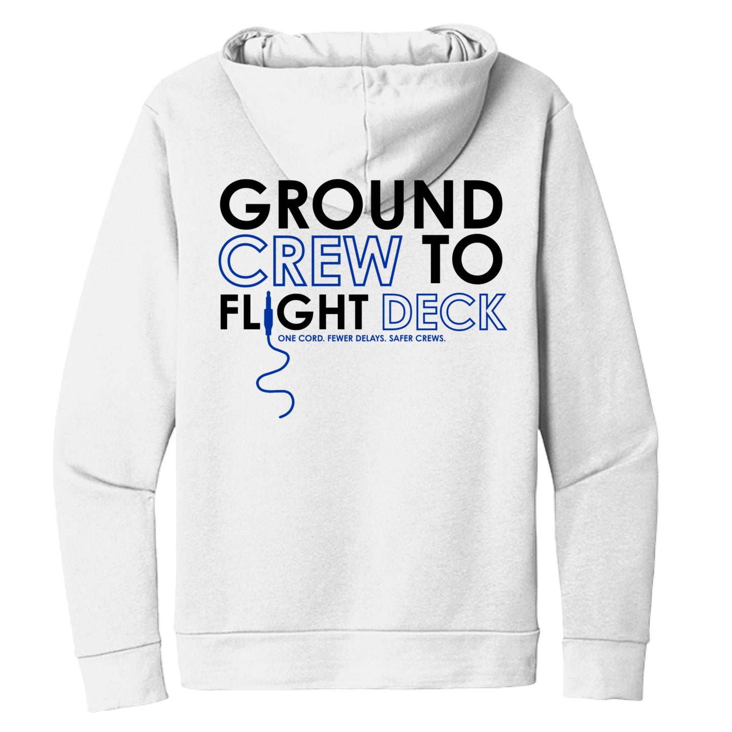 White hoodie with 'Ground Crew to Flight Deck' text on a white background
