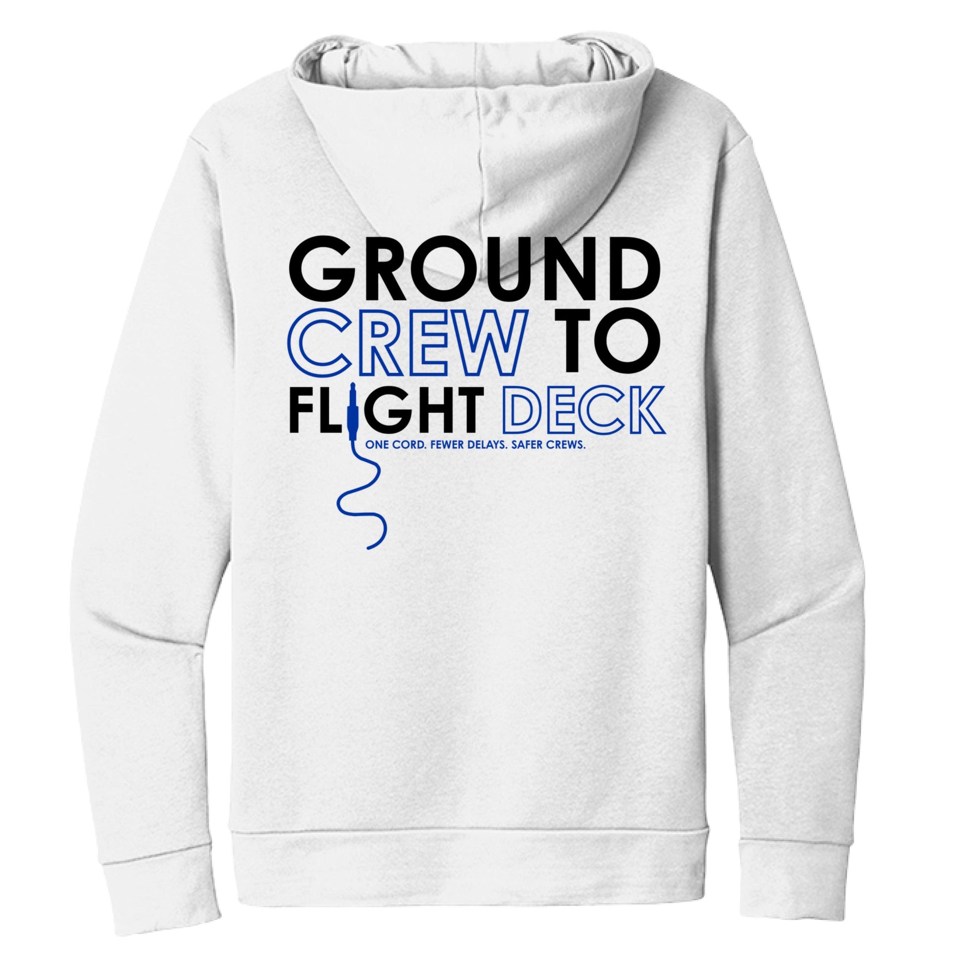 White hoodie with 'Ground Crew to Flight Deck' text on a white background