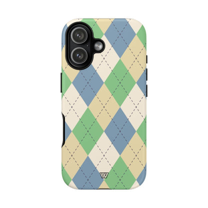 GREEN BLUE BEIGE ARGYLE | Tough Phone Case