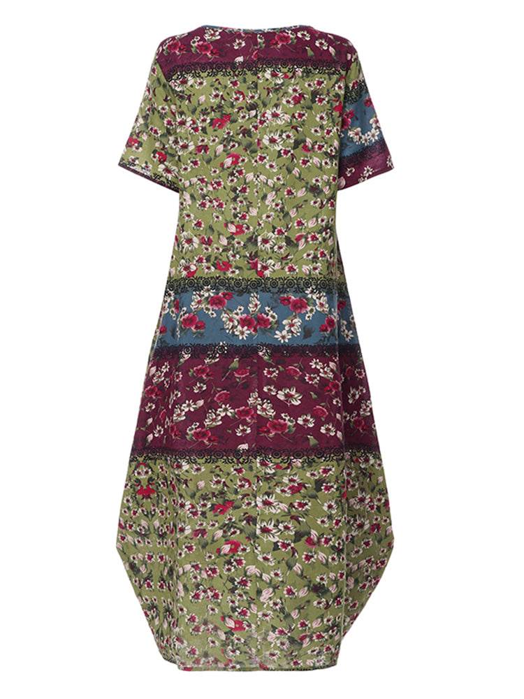 ZANZEA Summer Maxi Dress Women's Vintage Printed Sundress Casual Loose Short Sleeve Vestidos Vacation High Waist Robe - Zara-Craft