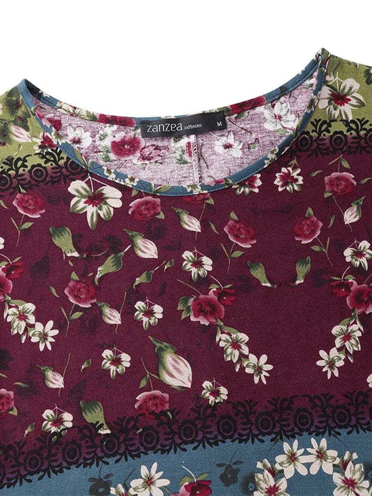 ZANZEA Summer Maxi Dress Women's Vintage Printed Sundress Casual Loose Short Sleeve Vestidos Vacation High Waist Robe - Zara-Craft