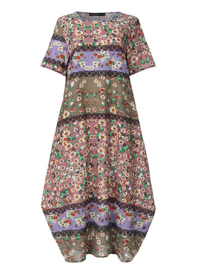 ZANZEA Summer Maxi Dress Women's Vintage Printed Sundress Casual Loose Short Sleeve Vestidos Vacation High Waist Robe - Zara-Craft