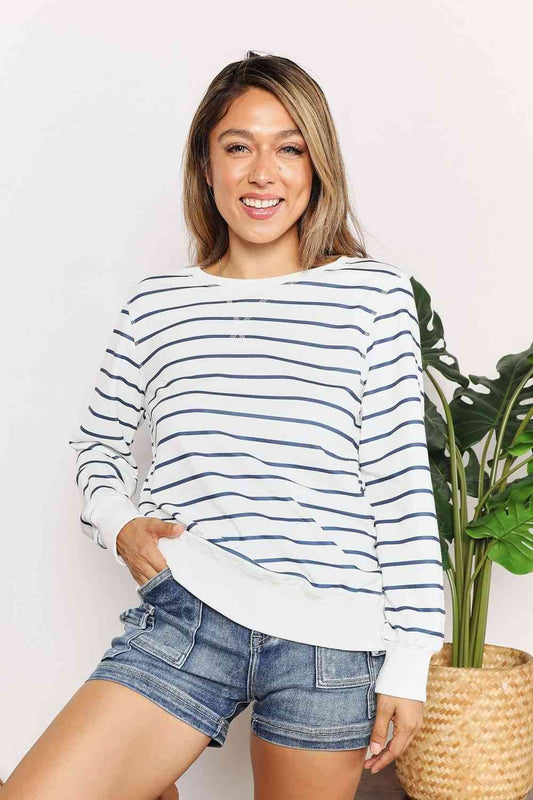 Double Take Striped Long Sleeve Round Neck Top - Zara-Craft