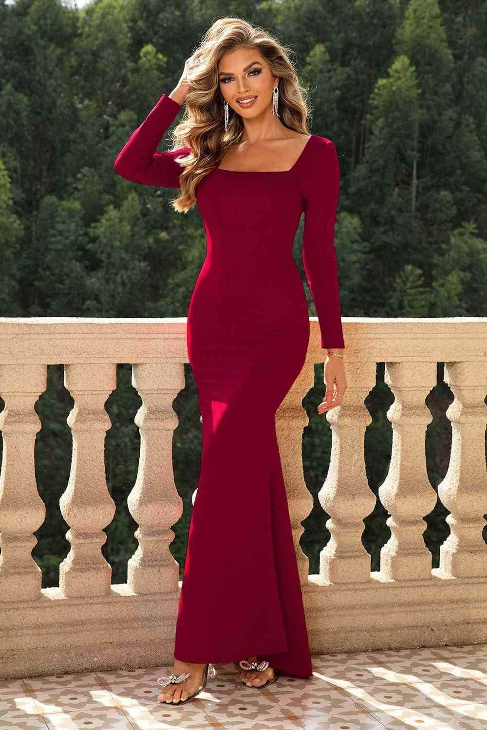 Square Neck Long Sleeve Women Maxi Dress Zara-Craft Square Neck Long Sleeve Women Maxi Dress Zara-Craft
