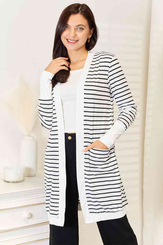 Double Take Striped Open Front Longline Women Cardigan - Zara-Craft