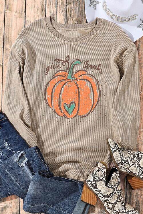 Pumpkin Graphic Round Neck Long Sleeve Women Sweatshirt - Zara-Craft