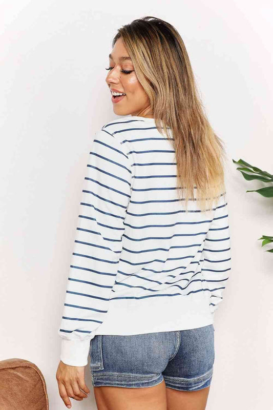 Double Take Striped Long Sleeve Round Neck Top - Zara-Craft