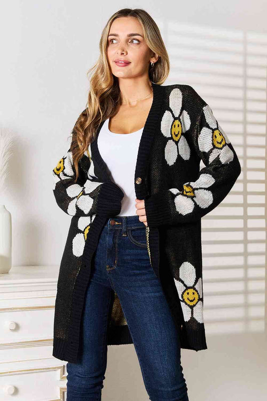 Double Take Floral Button Down Longline Women Cardigan - Zara-Craft