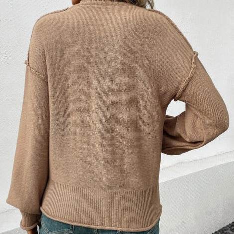 Exposed Seam Round Neck Women Sweater - Zara-Craft