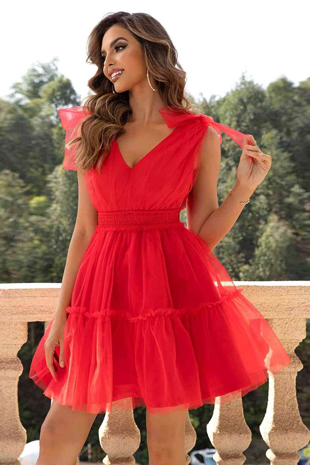 V-Neck Shoulder Detail Mesh Women Dress - Zara-Craft