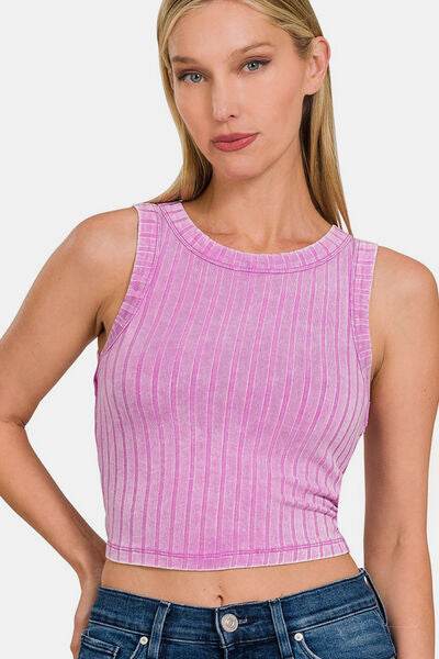 Zenana Ribbed Round Neck Cropped Tank - Zara-Craft