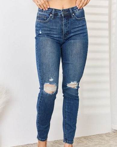 Judy Blue Full Size High Waist Distressed Slim Women Jeans - Zara-Craft