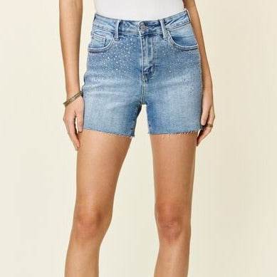 Judy Blue Full Size High Waist Rhinestone Decor Denim Women Shorts - Zara-Craft