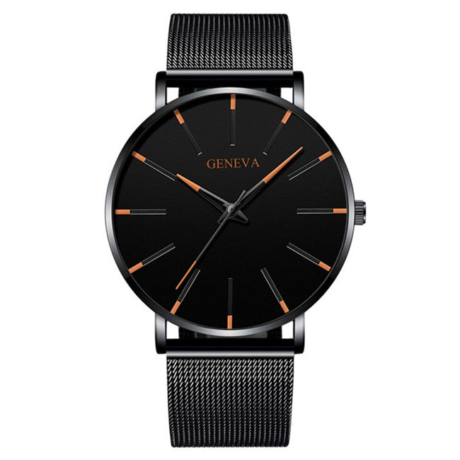 Geneva Men s Fashion Ultra Thin Watches Business Stainless Steel Mesh