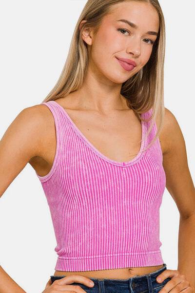 Zenana Washed Ribbed Cropped Tank - Zara-Craft