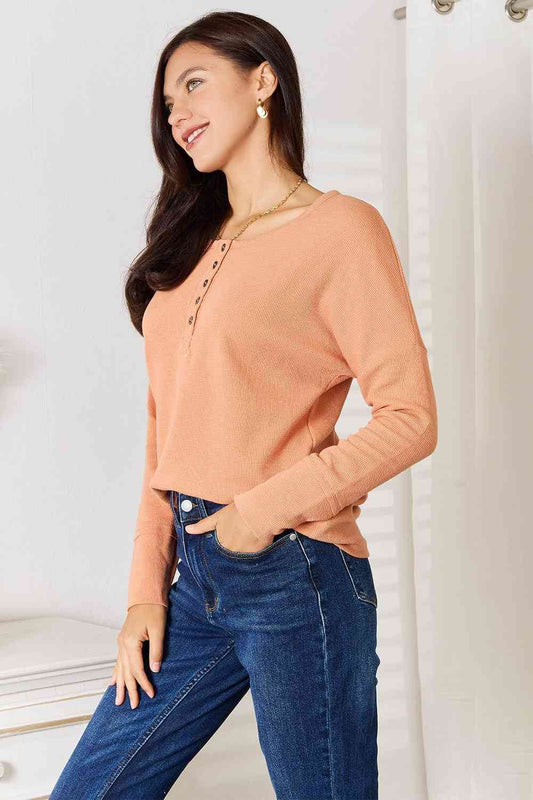 Basic Bae Half Button Long Sleeve Women Top - Zara-Craft