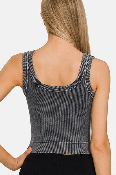 Zenana Washed Scoop Neck Wide Strap Women Tank - Zara-Craft